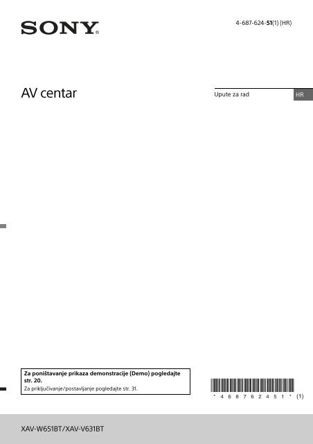 Sony XAV-W651BT - XAV-W651BT Istruzioni per l'uso Croato