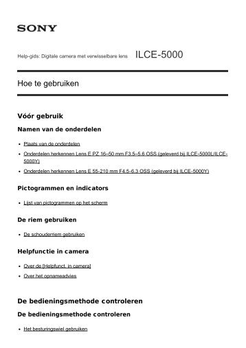 Sony ILCE-5000 - ILCE-5000 Guida (Versione stampabile) Olandese