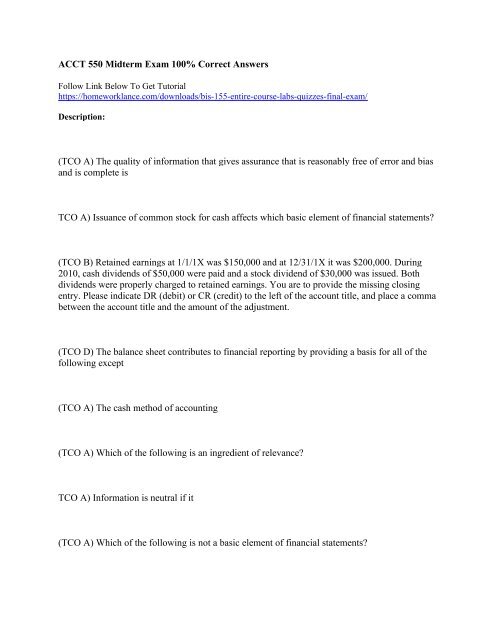 ACCT 550 Midterm Exam 100% Correct Answers