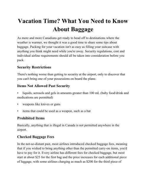 Vacation Time? What You Need to Know About Baggage