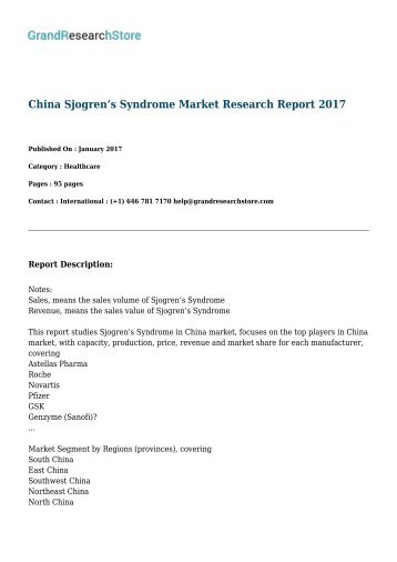China Sjogren’s Syndrome Market Research Report 2017 
