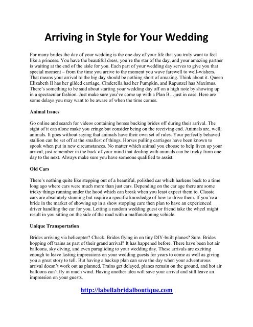 Arriving in Style for Your Wedding