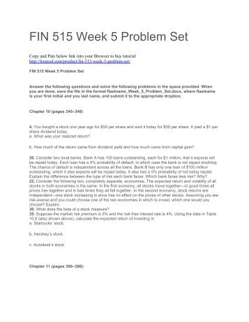 FIN 515 Week 5 Problem Set