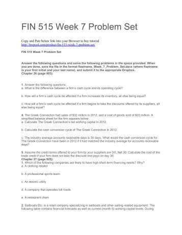 FIN 515 Week 7 Problem Set