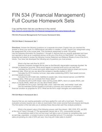 FIN 534 (Financial Management) Full Course Homework Sets