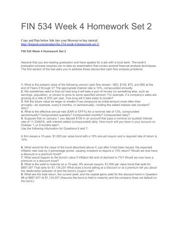 FIN 534 Week 4 Homework Set 2