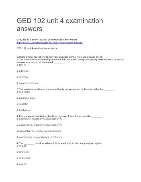 GED 102 unit 4 examination answers