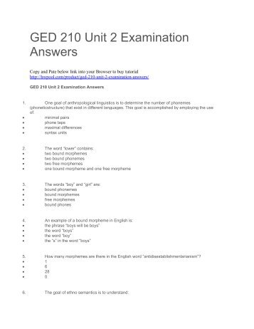 GED 210 Unit 2 Examination Answers