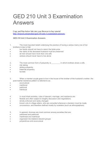 GED 210 Unit 3 Examination Answers