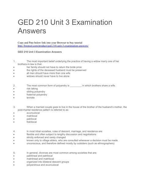 GED 210 Unit 3 Examination Answers