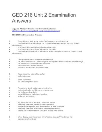 GED 216 Unit 2 Examination Answers