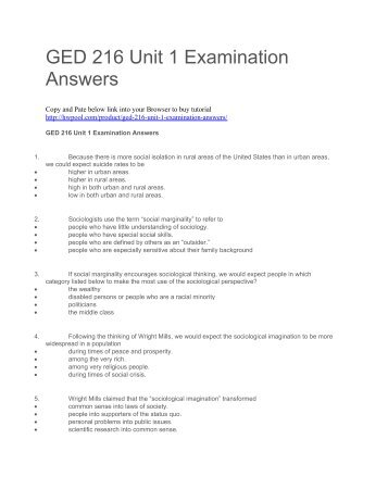 GED 216 Unit 1 Examination Answers