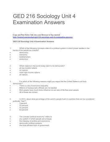 GED 216 Sociology Unit 4 Examination Answers