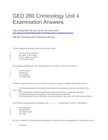 GED 260 Criminology Unit 4 Examination Answers