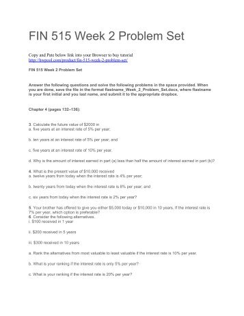 FIN 515 Week 2 Problem Set