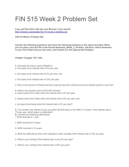 FIN 515 Week 2 Problem Set