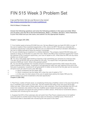 FIN 515 Week 3 Problem Set