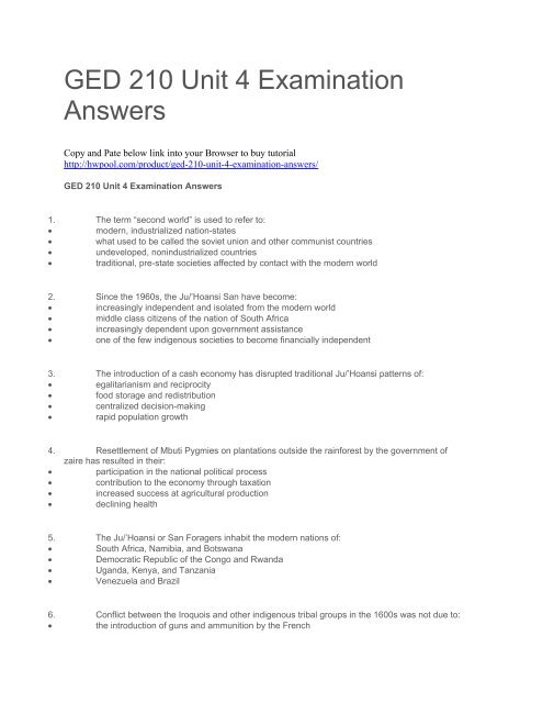 GED 210 Unit 4 Examination Answers