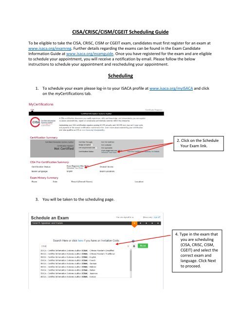 CISA/CRISC/CISM/CGEIT Scheduling Guide Scheduling