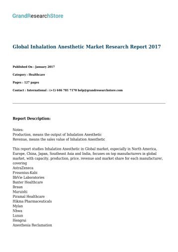 Global Inhalation Anesthetic Market Research Report 2017 