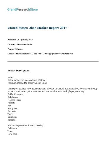 United States Oboe Market Report 2017