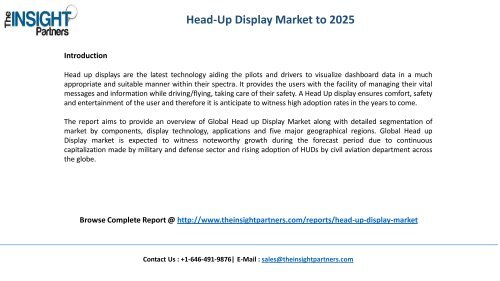 Global Head-Up Display Market Overview, Opportunities, Key Industry Dynamics and Forecast to 2025