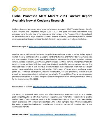 Global Processed Meat Market 2023 Forecast Report Available Now at Credence Research