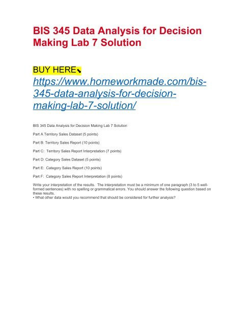 Bis 345 Data Analysis For Decision Making Lab 7 Solution