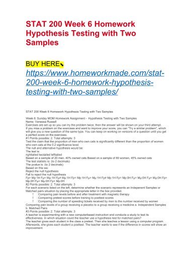 STAT 200 Week 6 Homework Hypothesis Testing with Two Samples