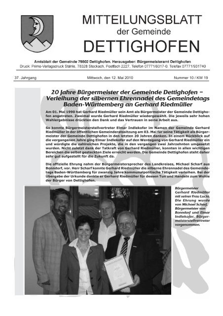 20 Jahre Bürgermeister der Gemeinde Dettighofen – Verleihung der ...