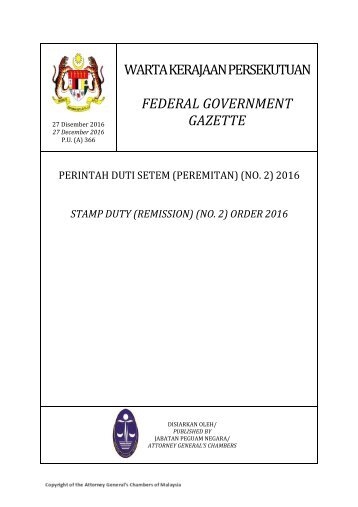 WARTA KERAJAAN PERSEKUTUAN FEDERAL GOVERNMENT GAZETTE