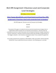 BUS 499 Assignment 3 Business Level and Corporate Level Strategies