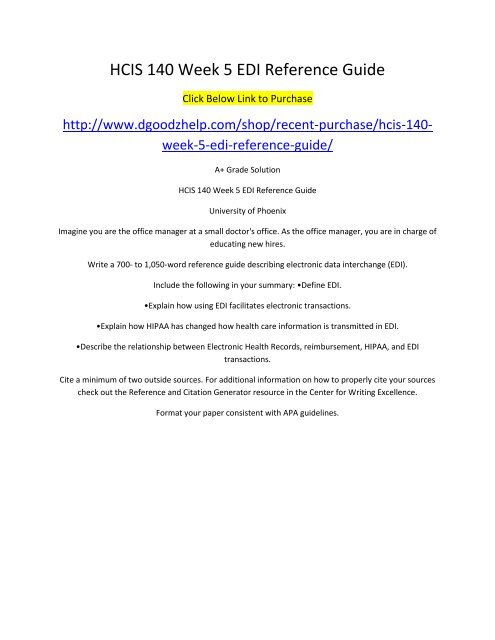 HCIS 140 Week 5 EDI Reference Guide