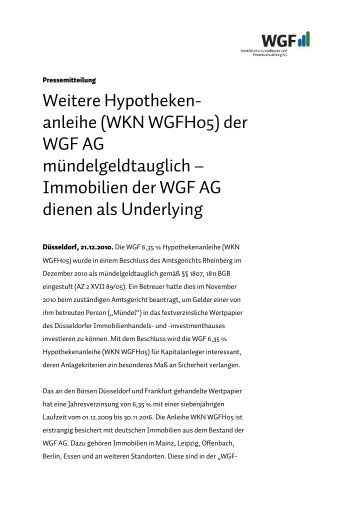 Pressemitteilung WGF 21.12.2010 Mündelgeld.pdf, Seiten 1 - WGF AG