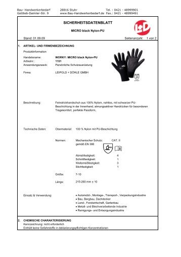 SICHERHEITSDATENBLATT - Bau- und Handwerkerbedarf