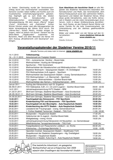 Veranstaltungskalender der Stadelner Vereine 2010/11