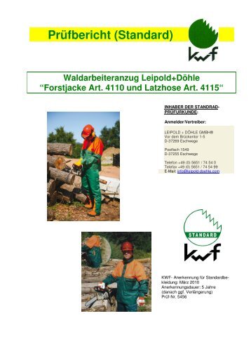 Prüfbericht (Standard) Waldarbeiteranzug Leipold+Döhle