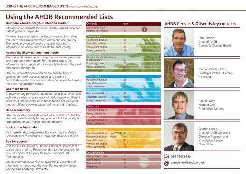AHDB Recommended Lists for cereals and oilseeds 2017/18