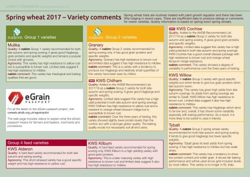 AHDB Recommended Lists for cereals and oilseeds 2017/18