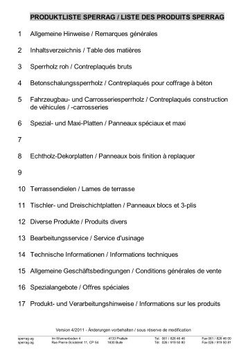 PRODUKTLISTE SPERRAG / LISTE DES PRODUITS SPERRAG 1 ...