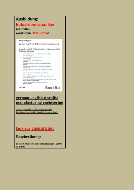 ebooks + neue software fuer Metallberufe (Woerterbuecher-Textproben in deutsch-englisch