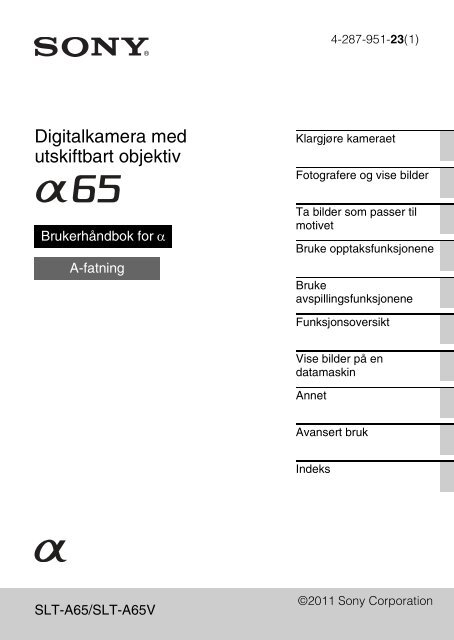 Sony SLT-A65M - SLT-A65M Istruzioni per l'uso Norvegese