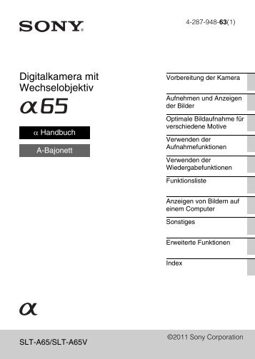 Sony SLT-A65M - SLT-A65M Istruzioni per l'uso Tedesco