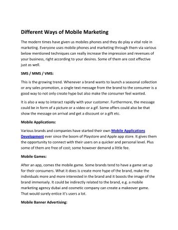 Different Ways of Mobile Marketing