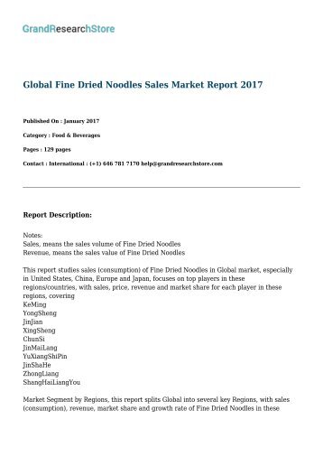 Global Fine Dried Noodles Sales Market Report 2017