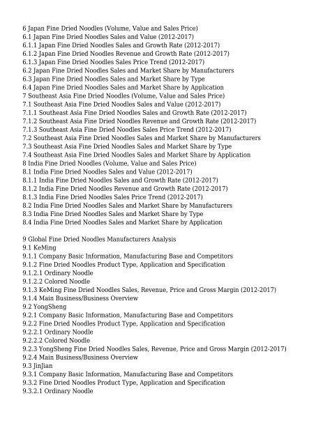 Global Fine Dried Noodles Sales Market Report 2017