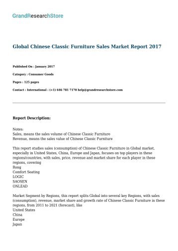 Global Chinese Classic Furniture Sales Market Report 2017