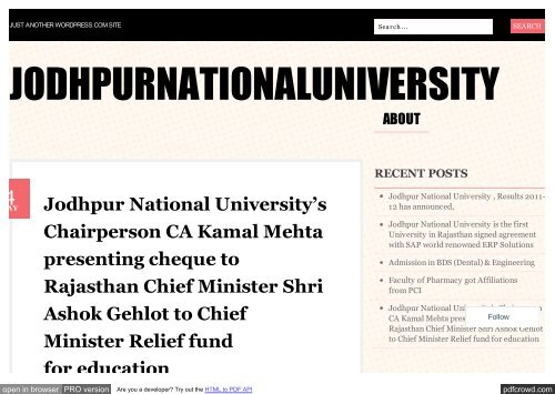 Kamal Mehta Jodhpur National University (JNU)-Chief Minister Meeting