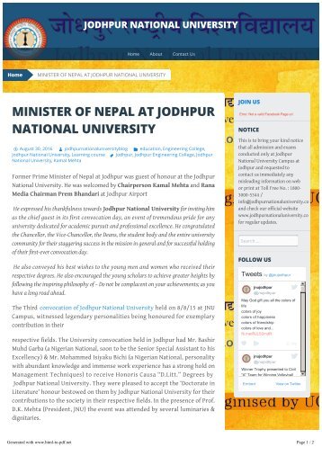 Kamal Mehta Jodhpur National University (JNU)-Minister of Nepal