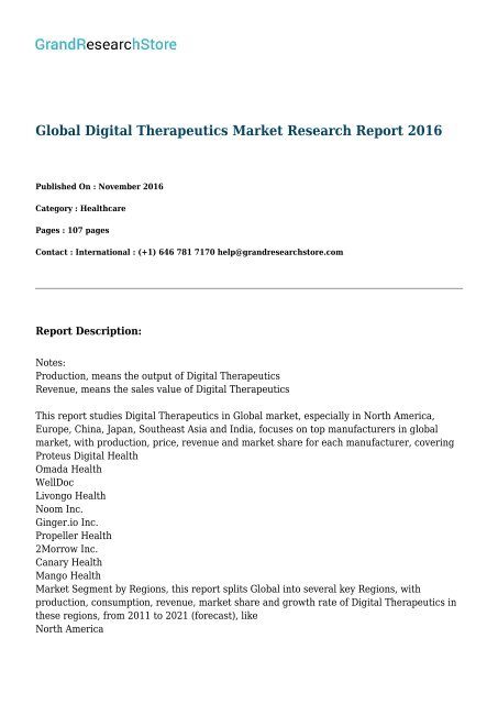 Global Digital Therapeutics Market Research Report 2016 